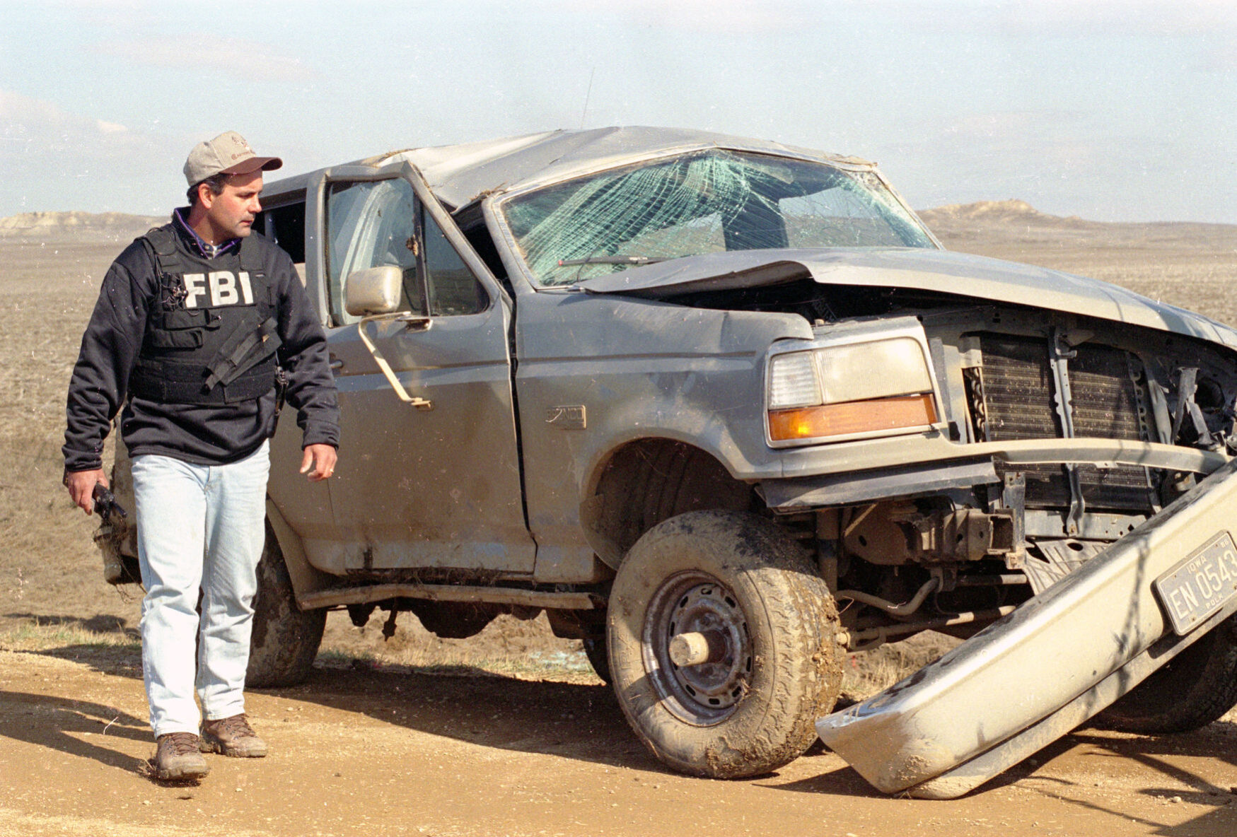 Rolled FBI vehicle, April 16, 1996